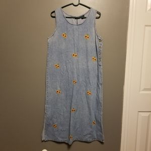 VTG 90's Agapo Collection denim floral embroidered maxi dress size Large